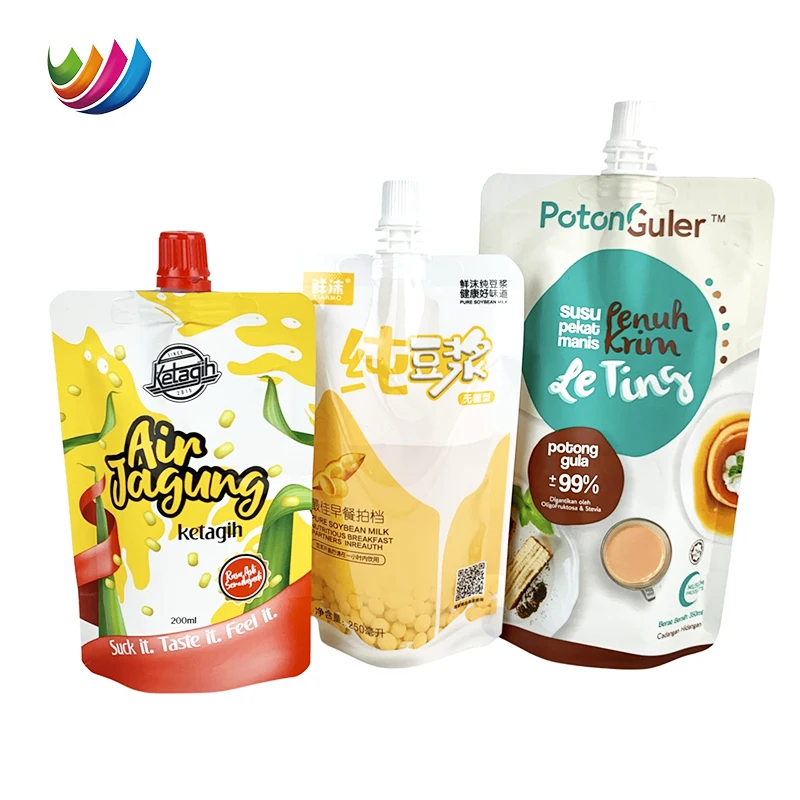 Custom Printed Food Grade Packaging Spice Juice Fruit Drink Yogurt Packaging Bags Liquid Stand Up Spout Pouch With Cap
