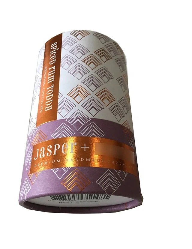 Christmas handmade chocolate gift paper tube packaging box with custom copper foil logo