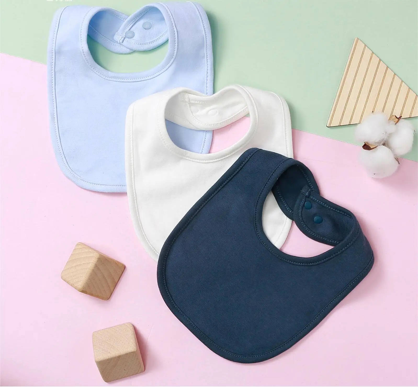 100% Cotton Super Soft Newborn baby Bibs Solid Color Knitted Fabric 2 Layers Plain Baby bib