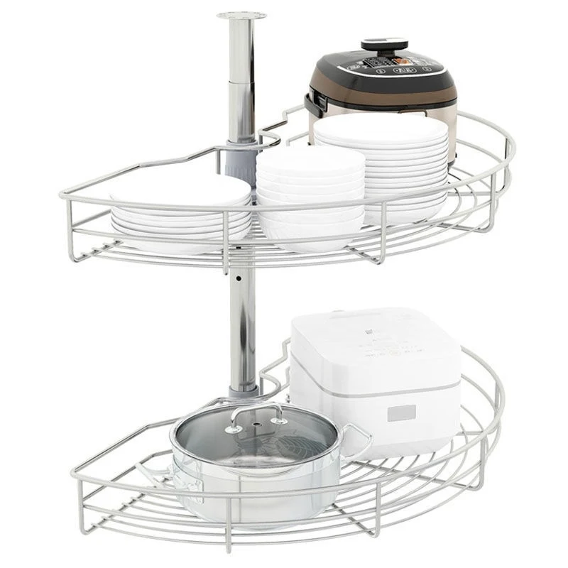 Kidney Shaped Chrome Corner Organizer 2-Shelf Stainless Steel Lazy Susan Kitchen Cabinet Blind Corner Organizer/Rotating Basket