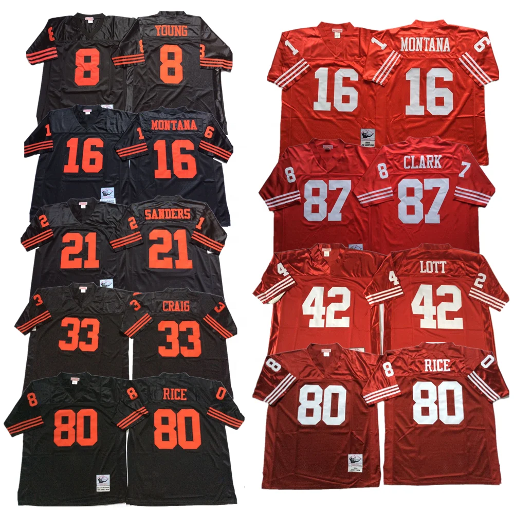 2023 San Francisco винтажные майки 16 Montana 80 Rice 21 Sanders 42 Lott 87 Clark Прошитые Ретро rewebback America Football Jers