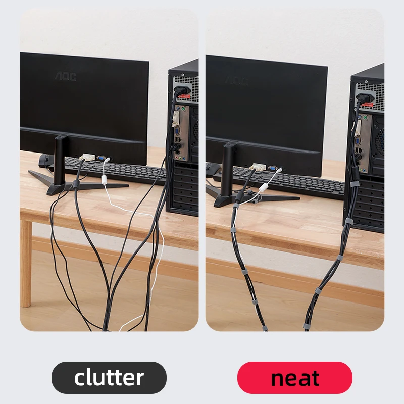 Grey Reusable Hook and Loop Cable Tie Roll Fastening Wraps Self-Gripping Straps Cords Ties Wire Organizer Tidy Roll Tape