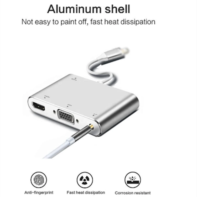 4 in1 Digital Audio Video HDTV Converter for iPhone to HDMI VGA AV Adapter for iPhone Xs X XR 8 7 6plus for iPad Air/mini/pro