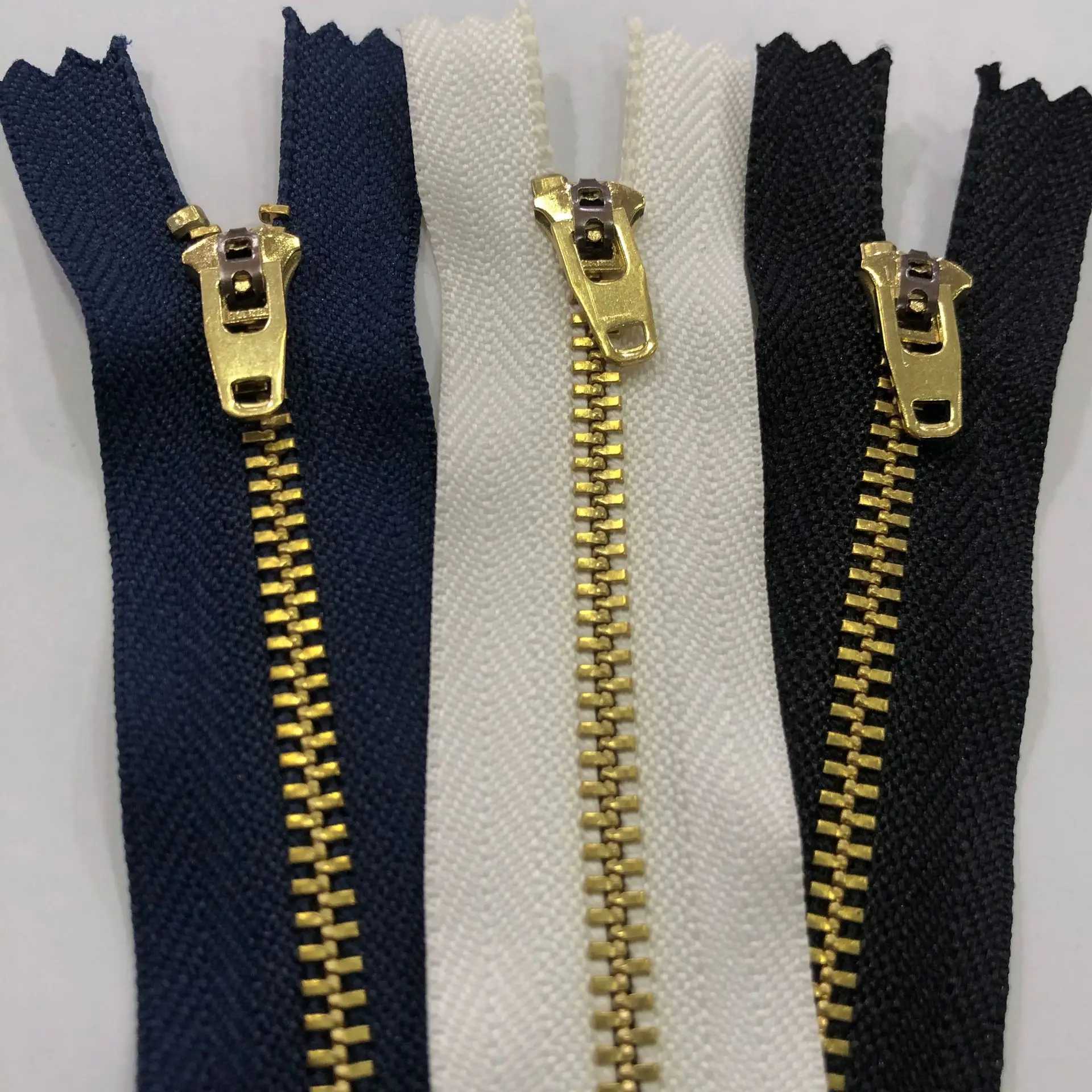 Custom metal zipper off white deep royal blue black tan light gold open end zipper