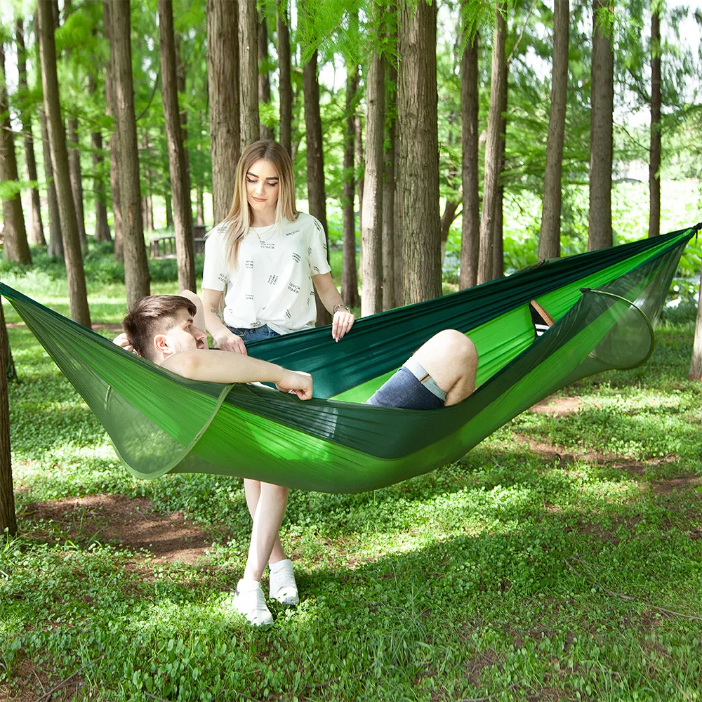 In Stock Durable Ripstop 210T Nylon Single & Double Customized Color Flat Lay Hammock Tent With Mesh
