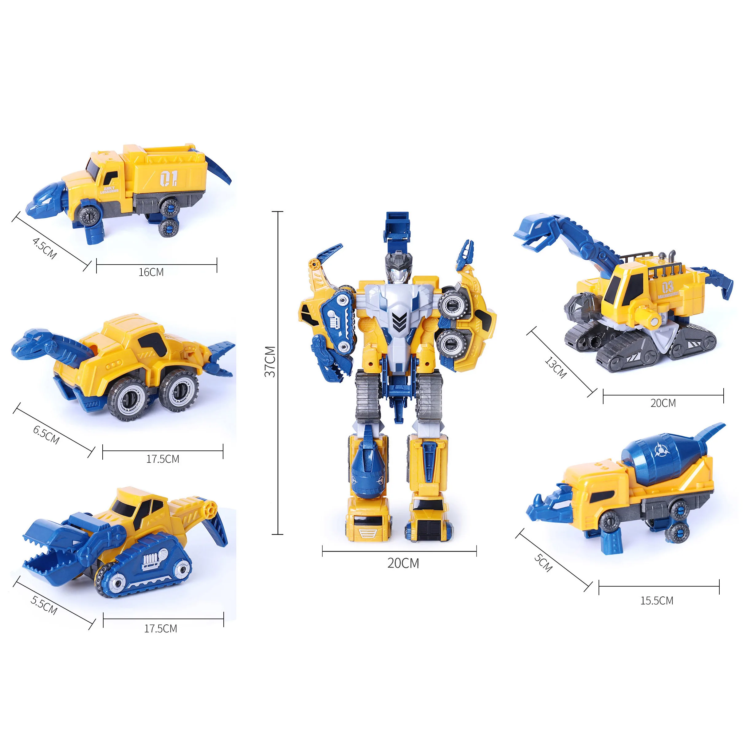 5IN1 Magnetic Transform Engineering Car Assembled Toys Dinosaur Car For Kids Toddler Robot Construction Vehicles Set