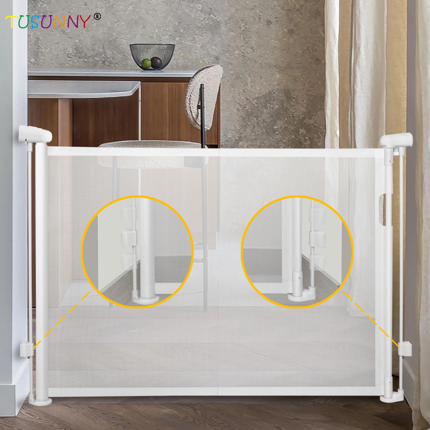 One-Handed Performance Baby Retractable Stair Gate Child Safety Security Stair Gate