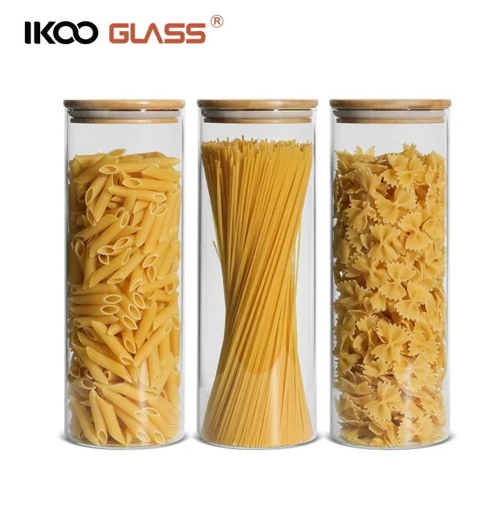 IKOO clear airtight 8 oz large glass jar with real bamboo lid for noodles flour cereal coffee beans