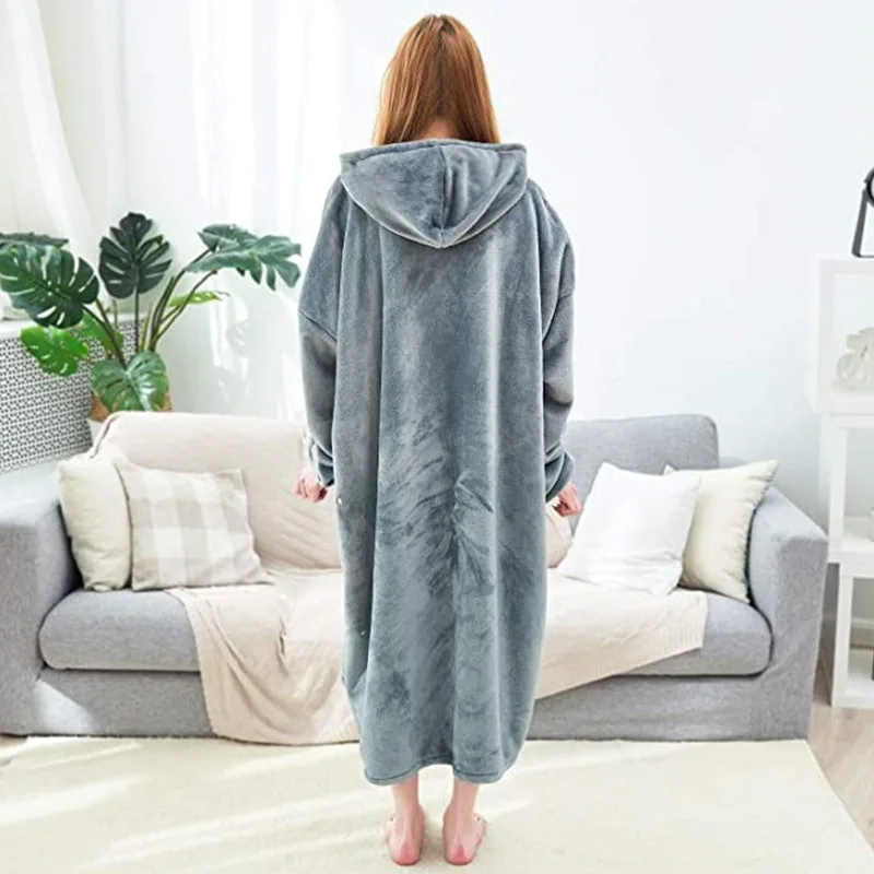 Hoodie One-piece Home Wear Winter Warm Pocket Hooded Blankets Sweatshirt Big Elegant Design Cozy Hood
