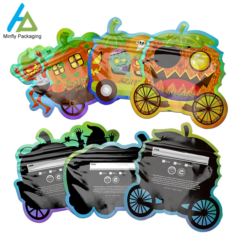 Eco Friendly Recycled Special Custom Shaped Die Cut 7 14 28 3.5g Gummies Childproof Halloween Aluminum Foil Candy Mylar Bag