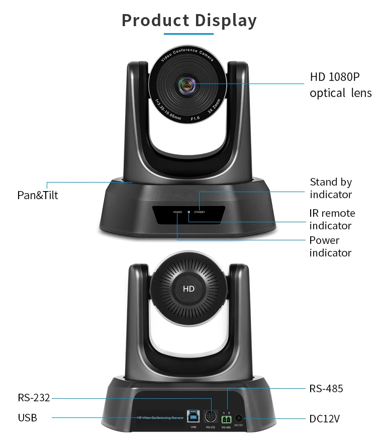 1080p Full hd webcam 3x optical zoom webcam with remote control for computer HD PTZ conference camera
