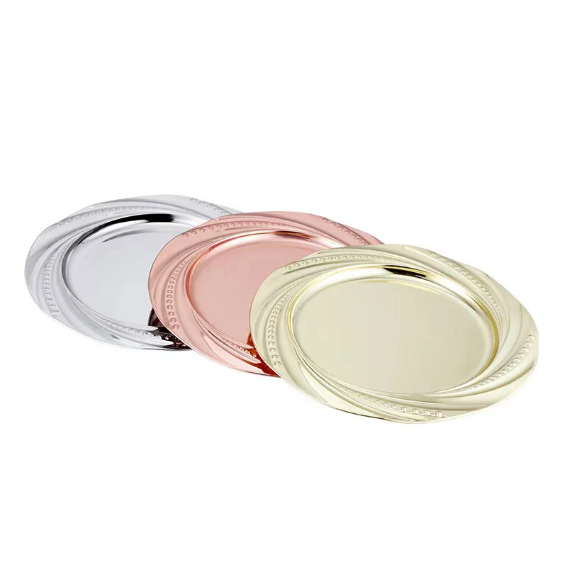 Luxury Stainless Steel Decoration Food Tray Round Charging Plate Gold Mirror Charge Plates Wedding