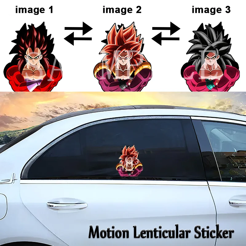 Waterproof Cartoon Sticker DBZ Vegeta Changing Flips Stickers Anime Lenticular Anime Motion Car Sticker