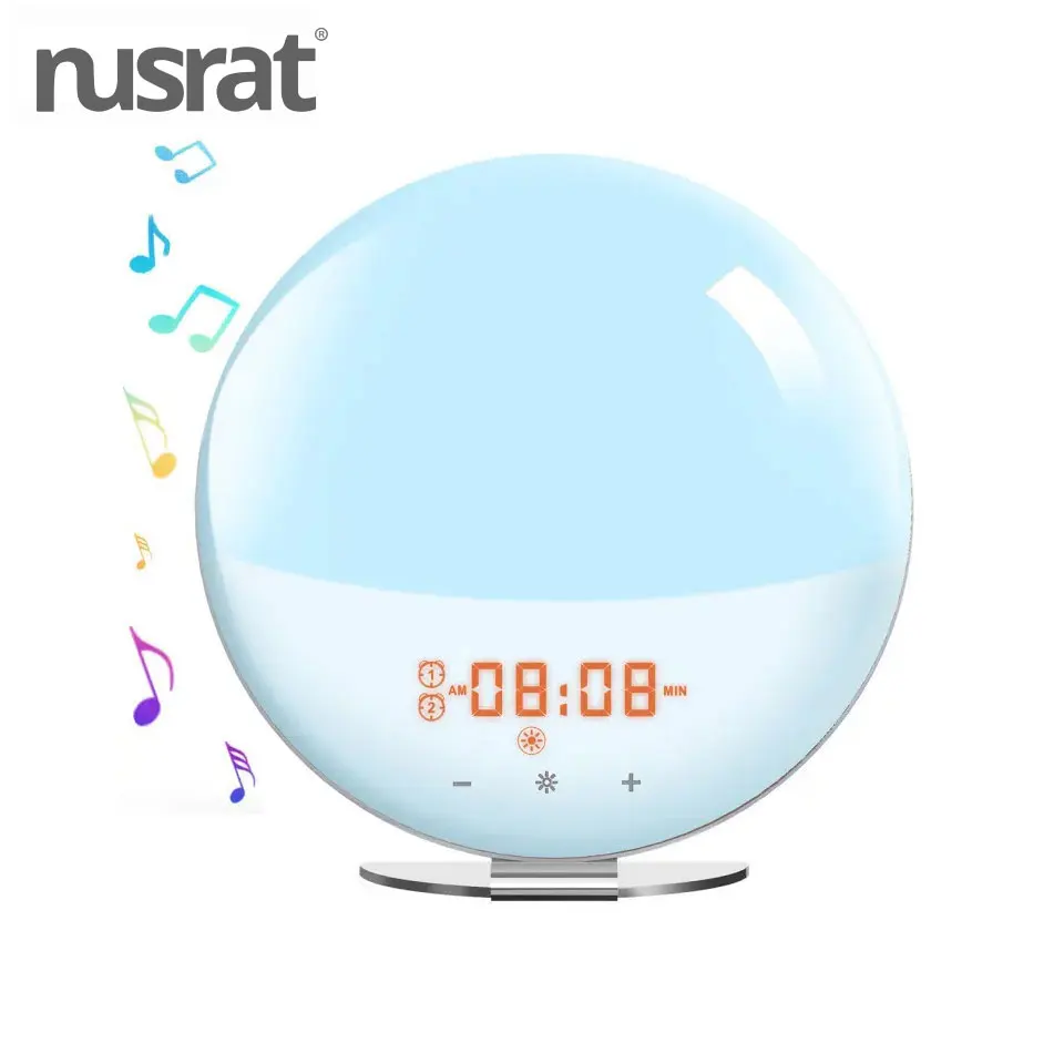 Magic Lamp With 7 Colors Led Mood Lights And 7 Natural Sounds And Fm Radio Clock, Wake Up Light With Snooze Function And Timer