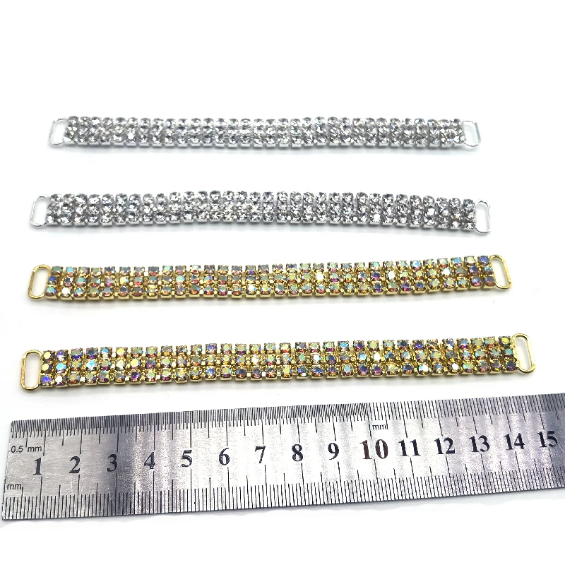 Factory Wholesale Three Rows Crystal Jewelry Bikini Connector Rhinestone AB Gold Bikini Accessory Connectors