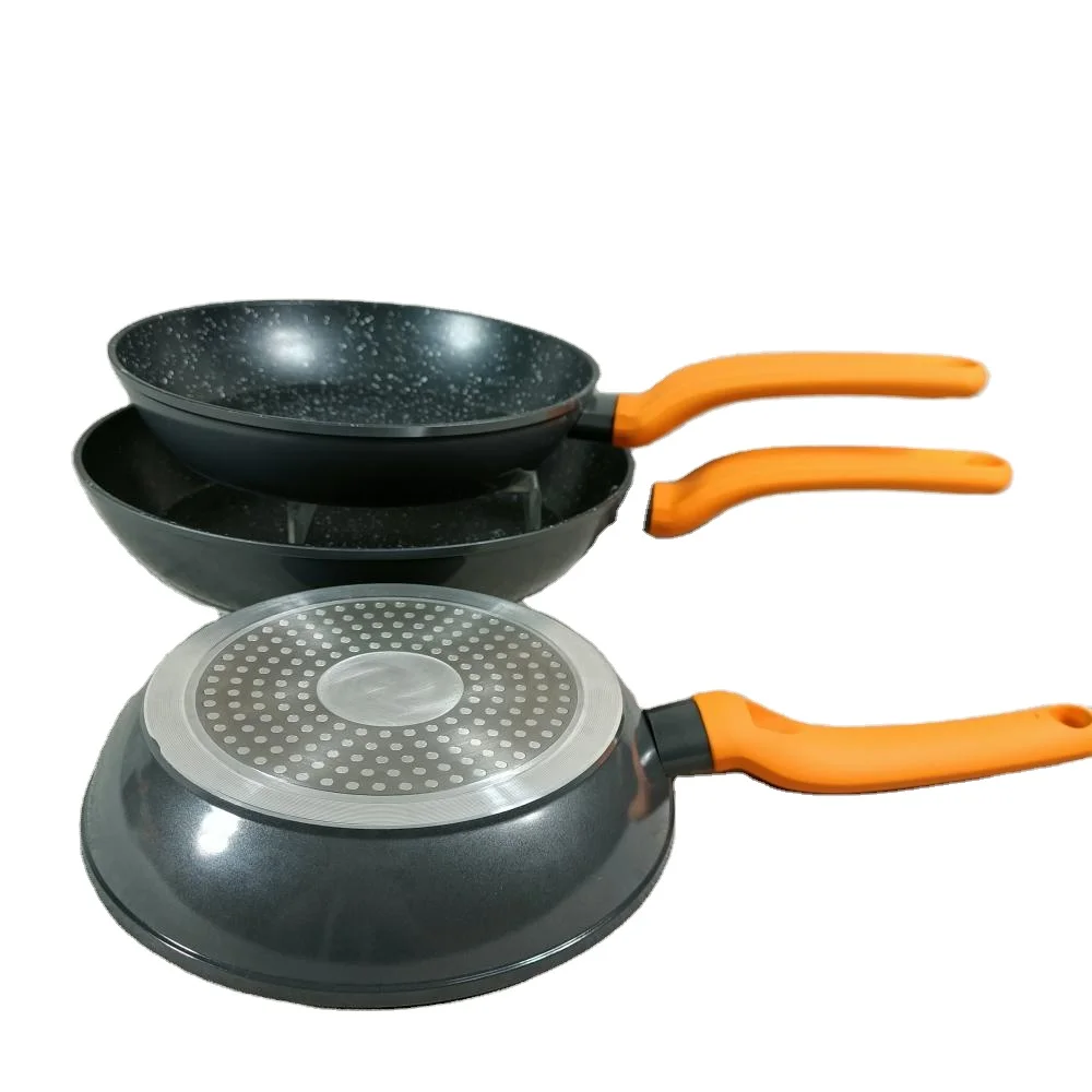 Cheap price Forged aluminum non stick cookware set marble fry pan bakelite handle with soft touch orange color