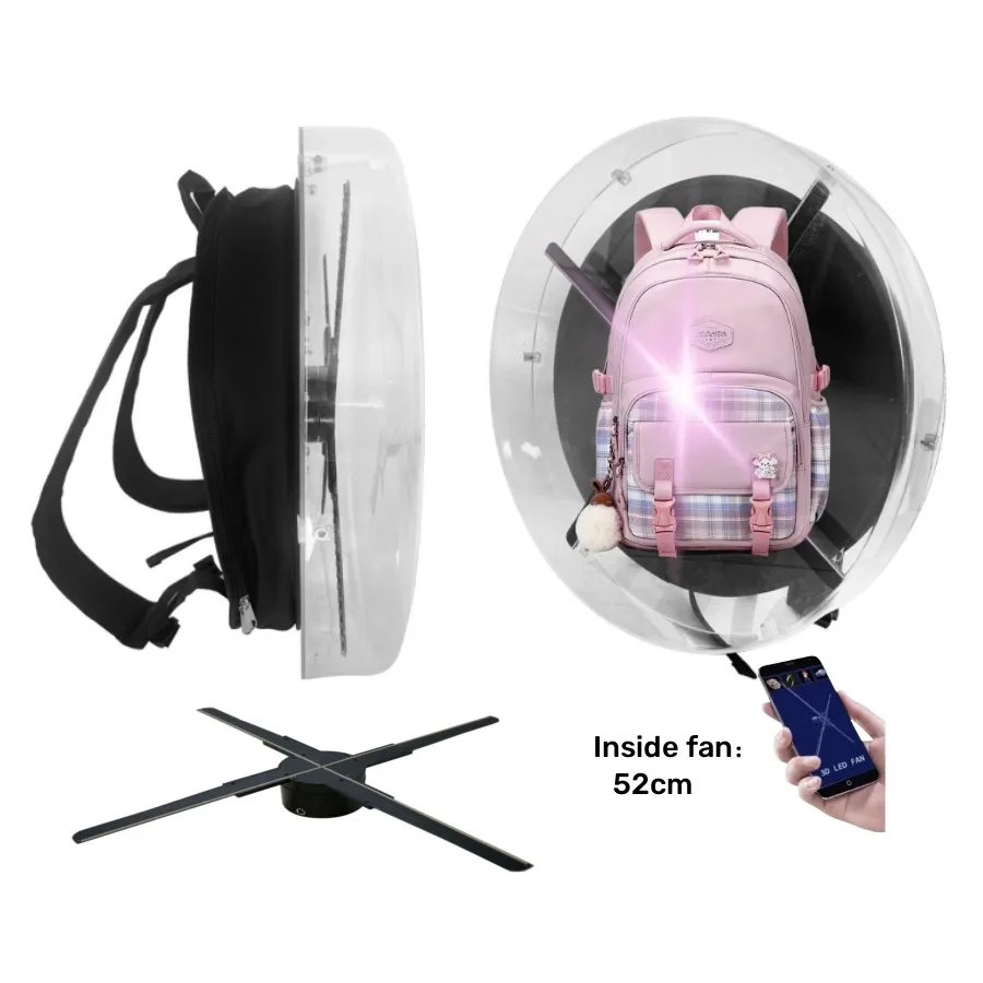 Portable Battery led fan hologram 52cm backpack advertising machine wifi android display 3d fan hologram backpack