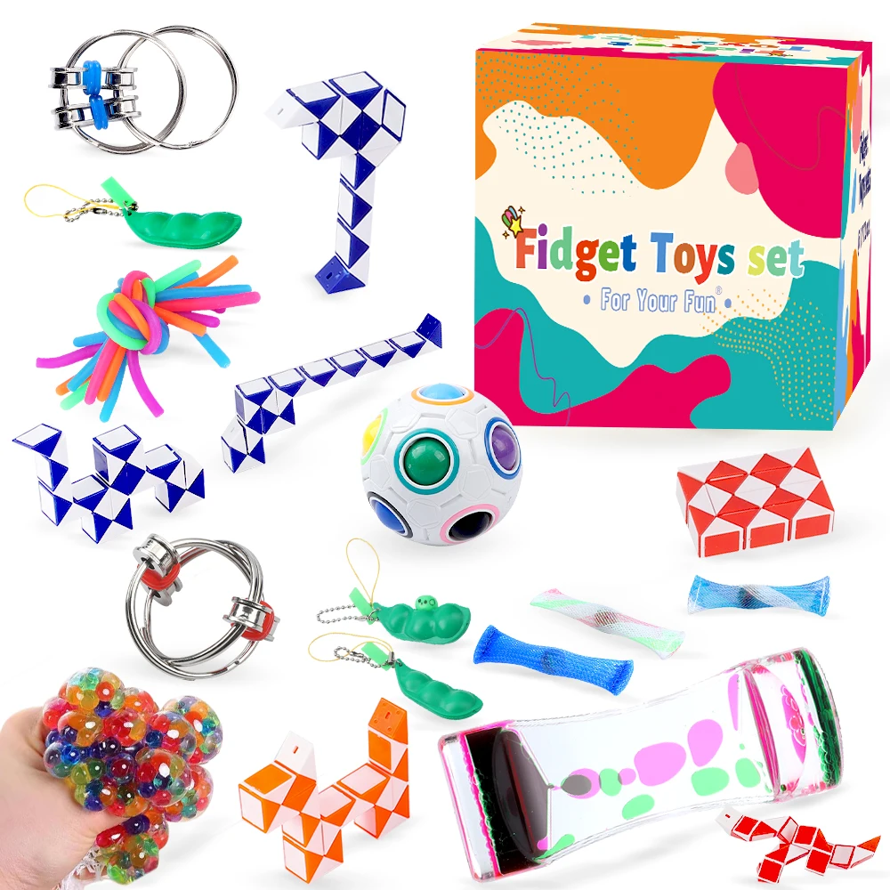 
2021 Magnetic Rings Ball Cube Spinner Metal Bean Fidget Toy Kit Silicone Simple Dimple Bike Chain Fidget Toy For Adults 