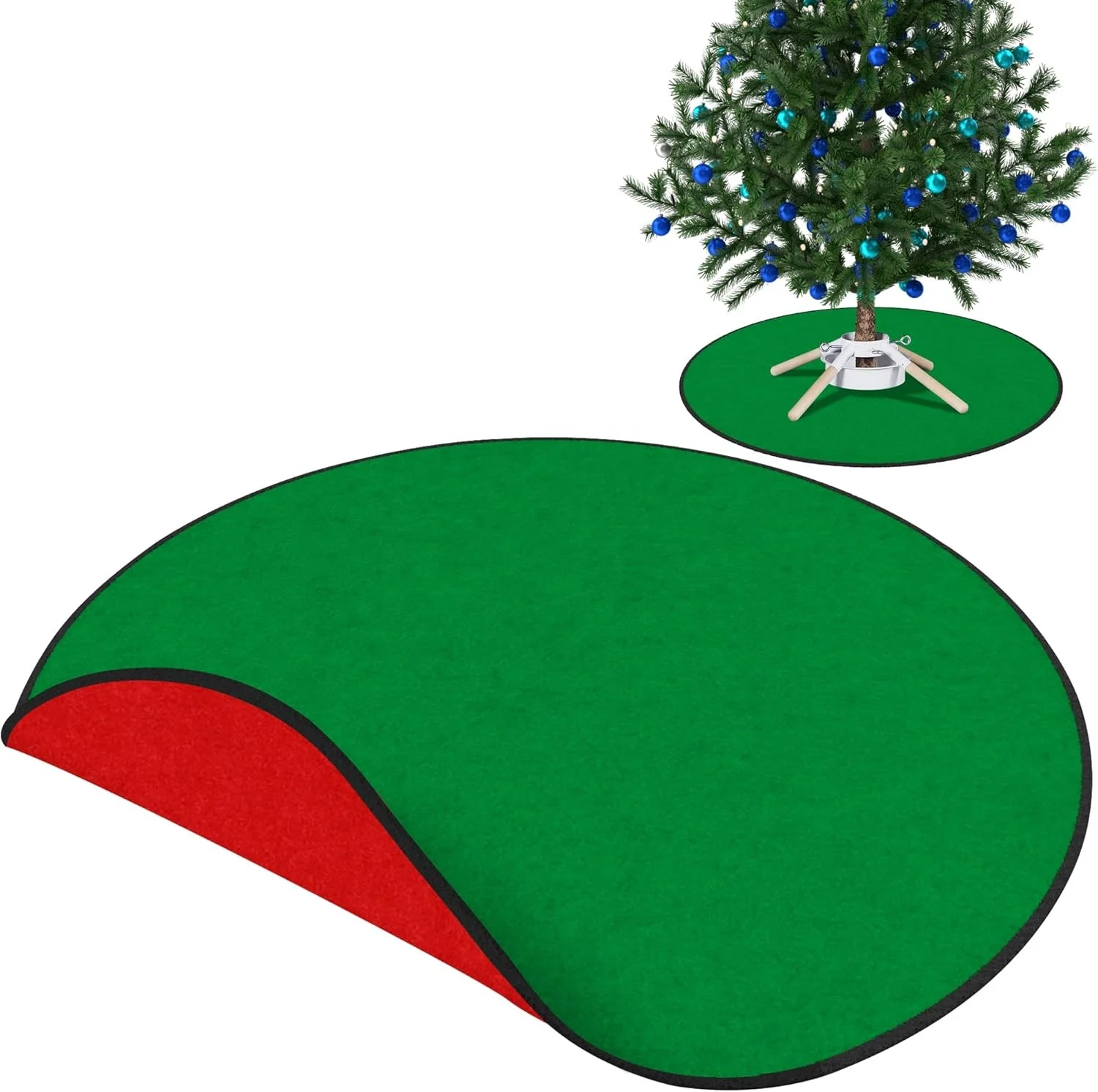 35 inch Red and Green Reversible Round Felt Under Christmas Tree Rug Christmas Tree Pad Christmas Tree Stand Tray Floor Mat