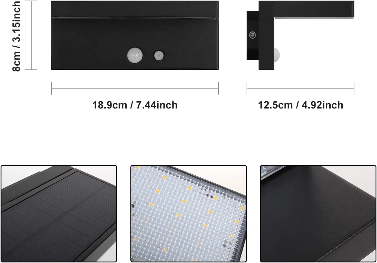 Black aluminum ip54 fixed downward motion sensor led solar power outdoor wall mounted lamp light