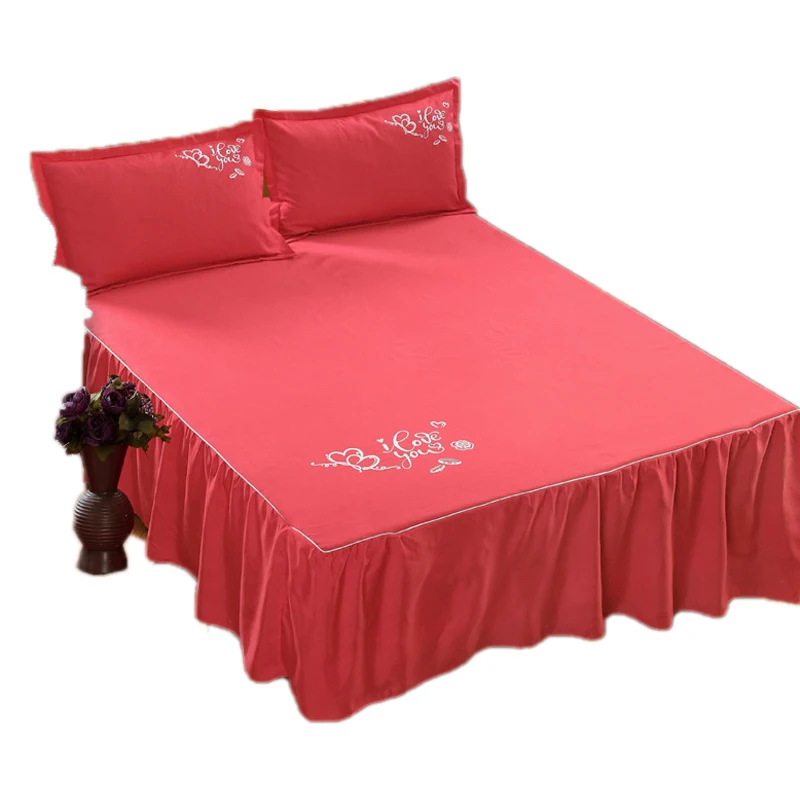 Basics Reactive Printing and Dyeing Bed Skirt Bed Cover for Home Solid Color Brushed Material Three Piece Cotton Eco-friendly 40