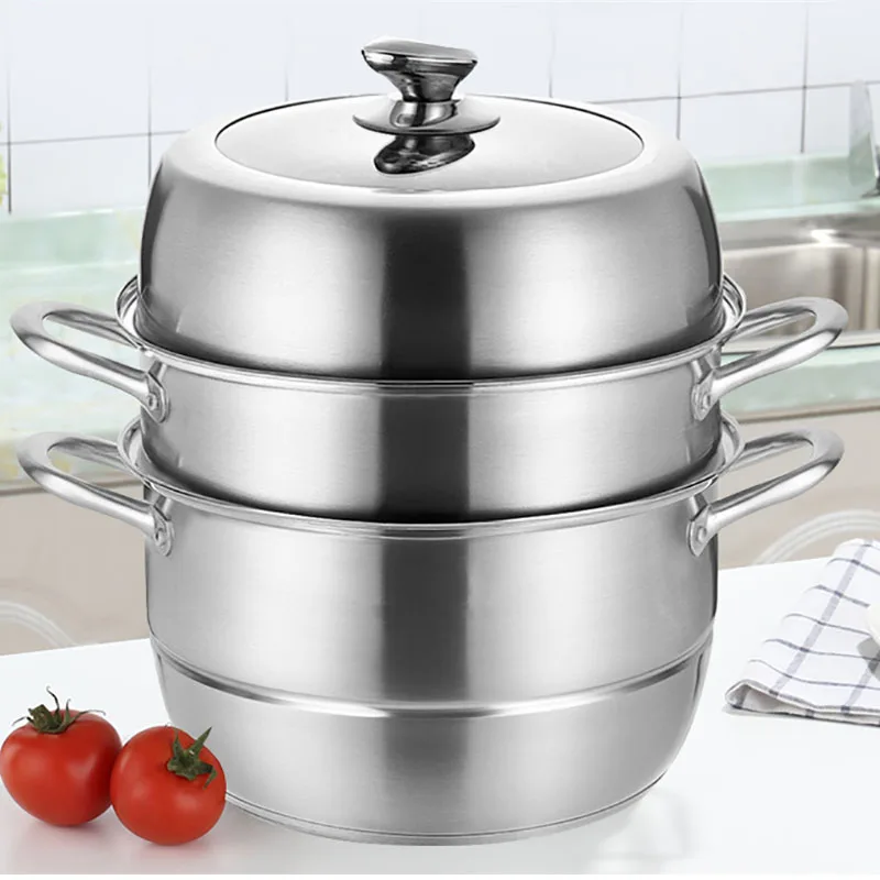 High Quality 30cm 304 Stainless Steel Steamer 3-Layer Food Steamer Pot for Cooking
