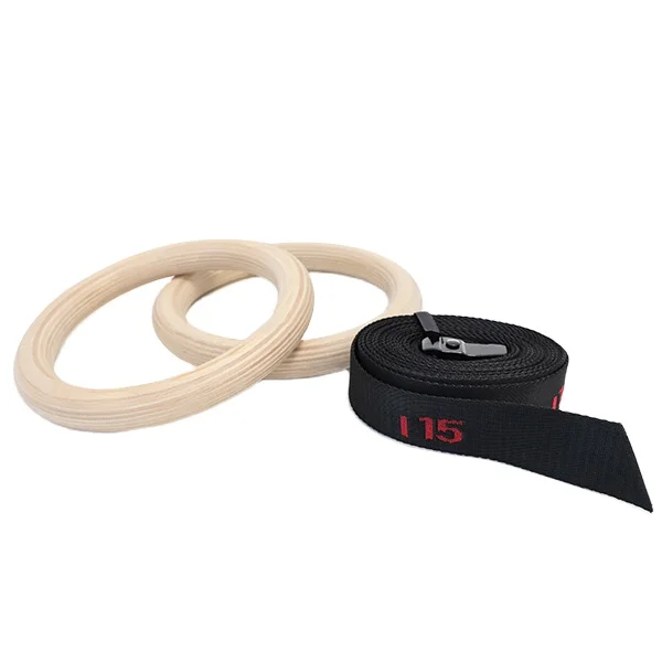 Zhensheng Wooden Gymnastic Rings Wood GYM Ring 23cm with High-strength straps 450x3.8mm