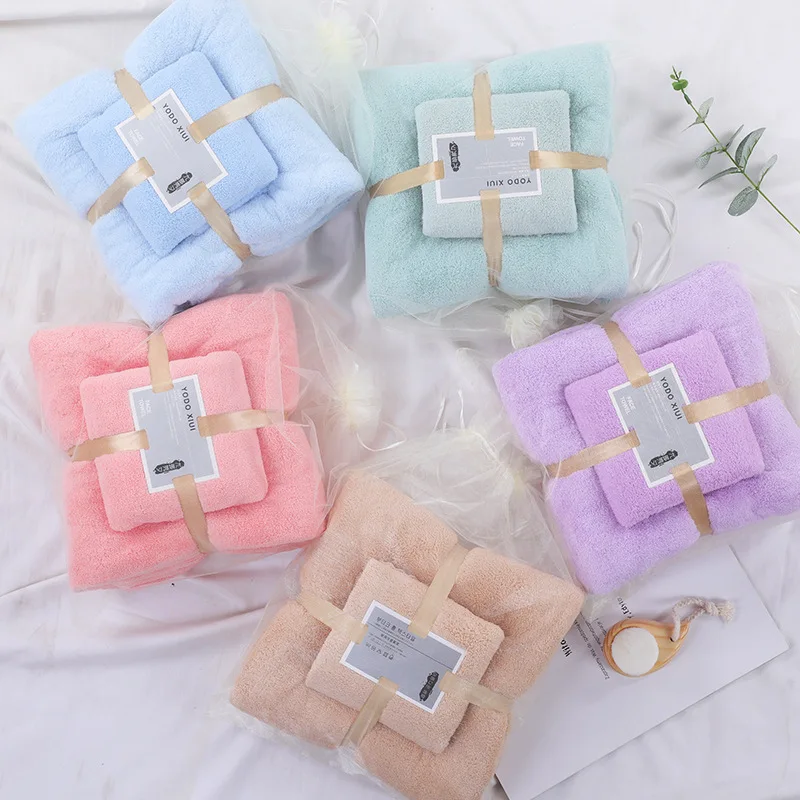 highly absorbent high quality Custom microfiber coral fleece towel set face hand towel microfiber bath towels set for bath body