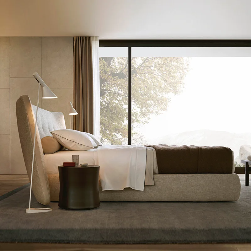 designer pull-up velvet bed Light luxury queen bed Hotel Villa Master Bedroom Wedding Queen bed Minimalist