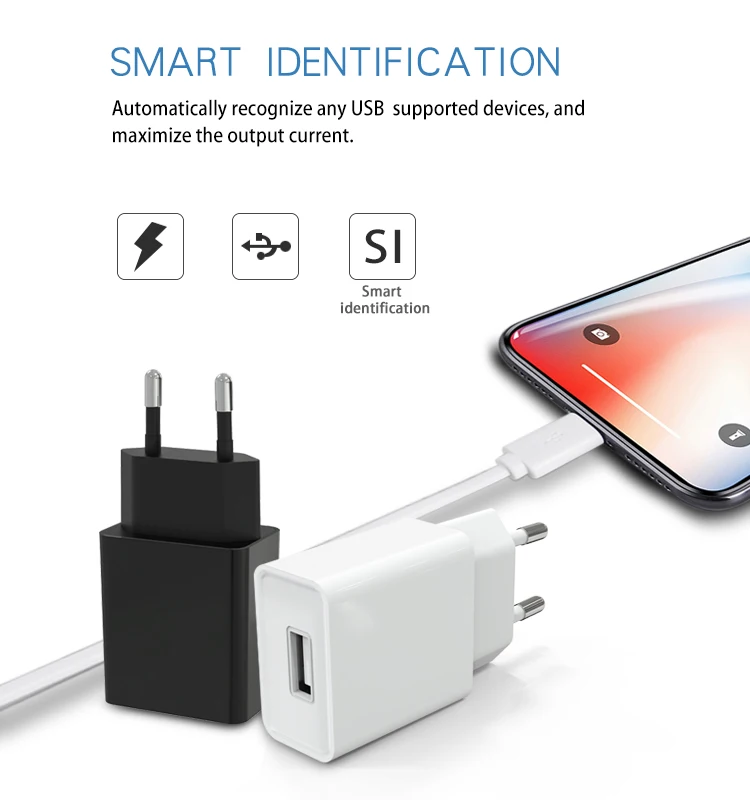Wholesale white USB smart phone charger EU plug 5v 1a usb wall charger