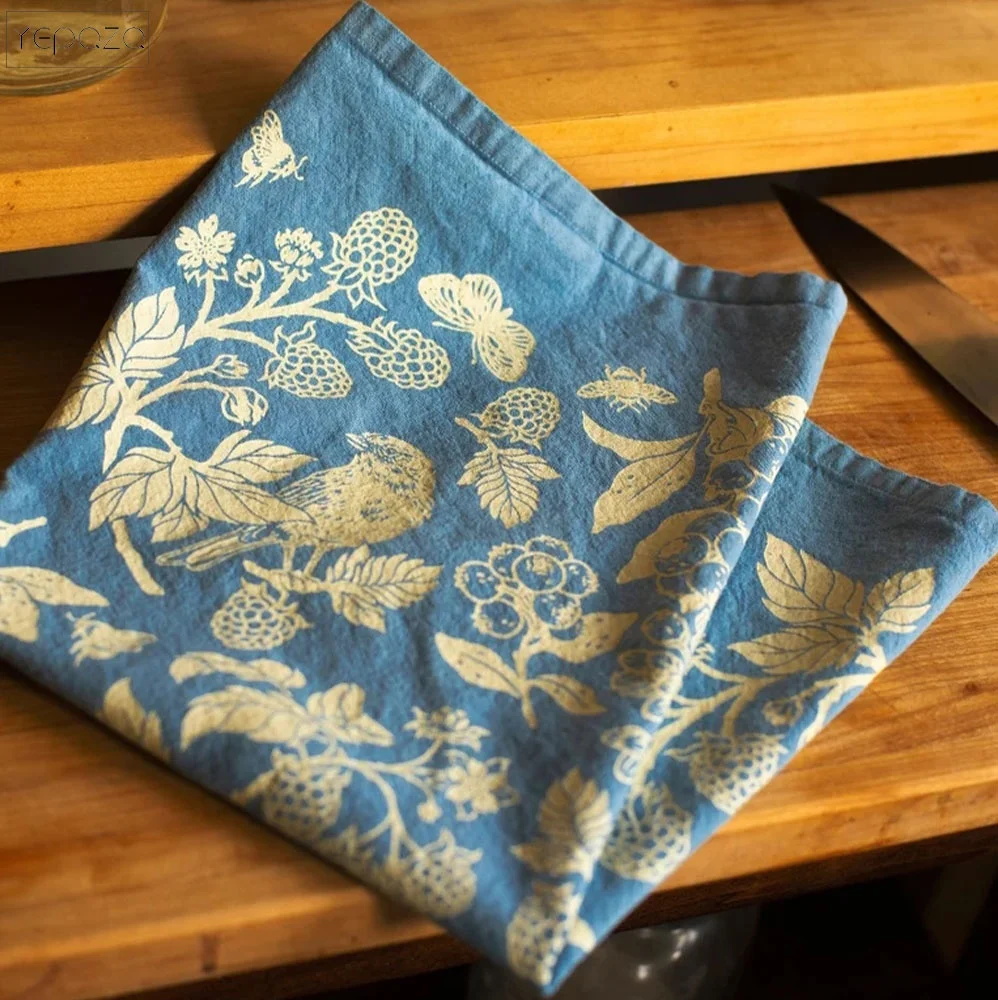 Tea Towel Hand Screen printed Hand Dyed Organic Fair Trade Cotton Flour Sack Towel