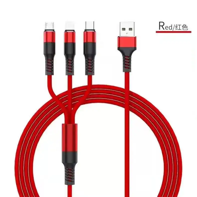 3in1 Usb Charger Cable,3 In 1 Nylon Braided Cable Fast Charge Data Line For Ipone & Micro & Type C Cabel