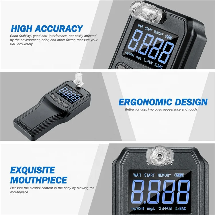 Factory OEM ODM Fuel Cell Alcohol Tester VA Screen Portable Alcohol Checker Alcohol Breathalyzer