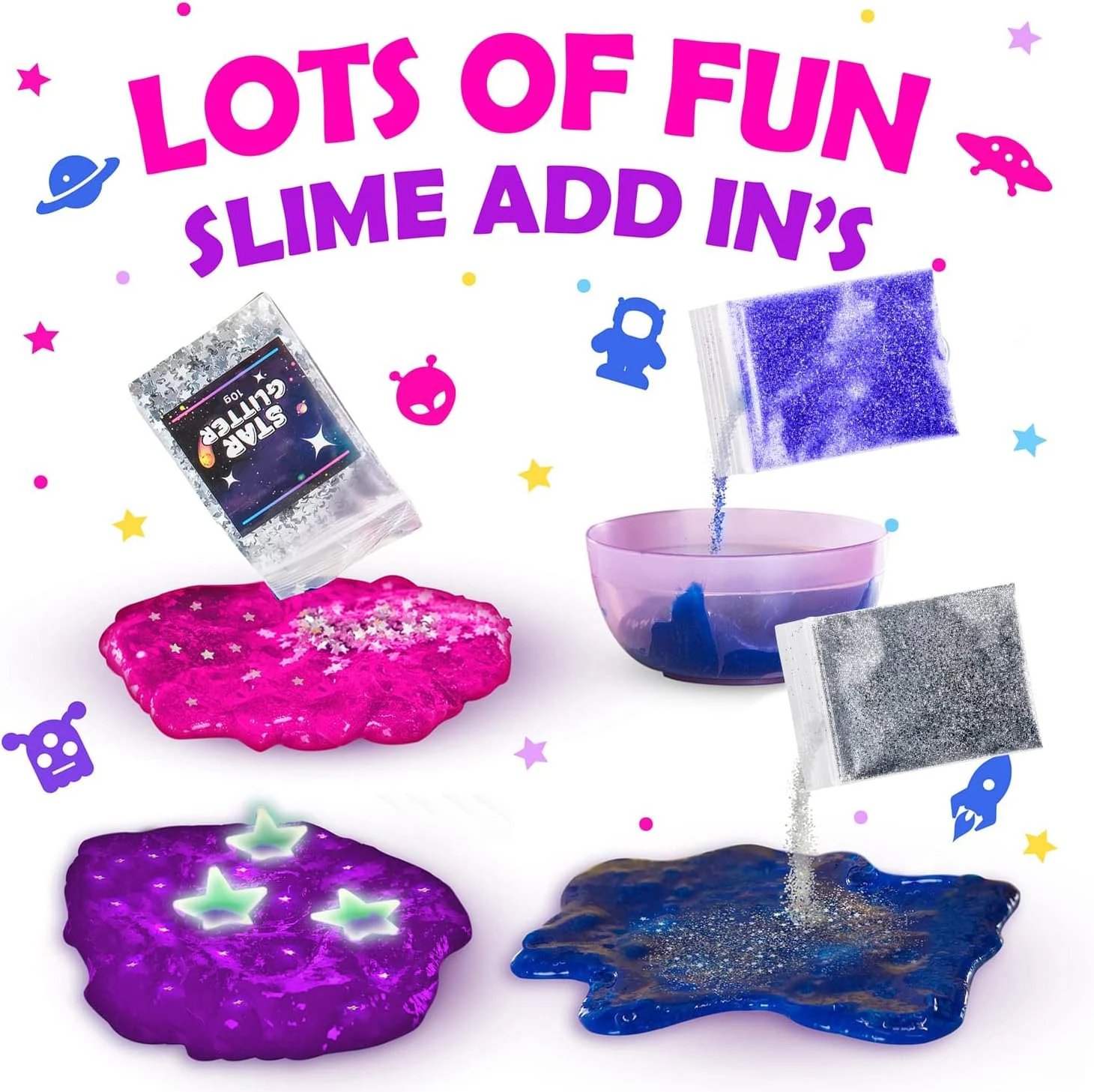 Mini Galaxy Slime Kit, Make Your Own Galactic Slime with Glitter and Glow in The Dark Powder