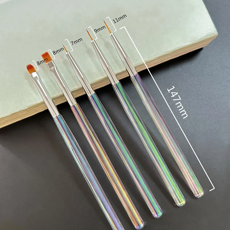 New 5pcs/set aurora handle nail brush acrylic liquid powder brush liner pen manicure tools