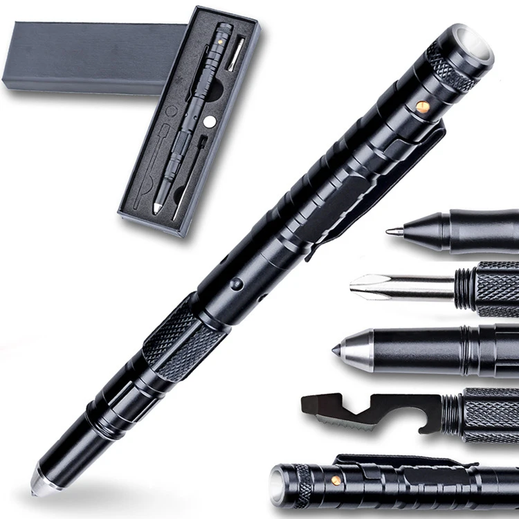 
New arrival multi functional tactical pen self defense pen outdoor survival pen with LED flashlight 