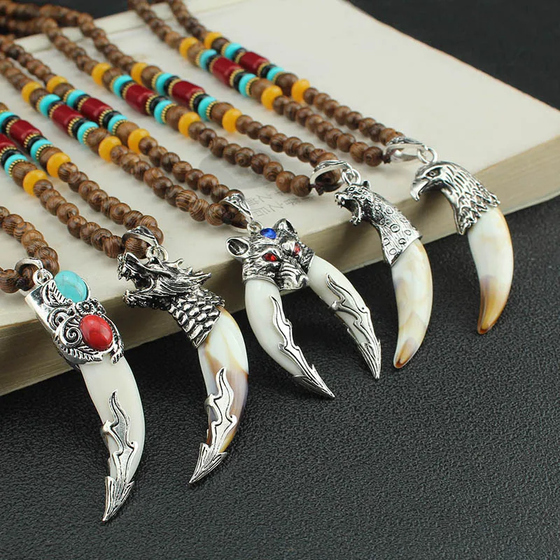 Punk Fashion Brave Men Wolf Gog Teeth Spike Pendant Necklace Women Men Lucky Jewelry Classic Fang Tooth Amulet Pendant Necklace