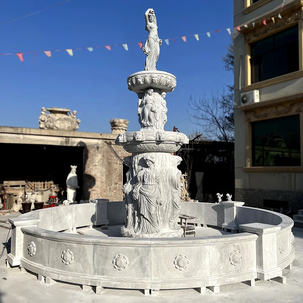 Marble Water Fountain for Sale Grey Outdoor Modern Garden Ornaments Villa 100% Hand Carved Natural Stone Color Customized Size