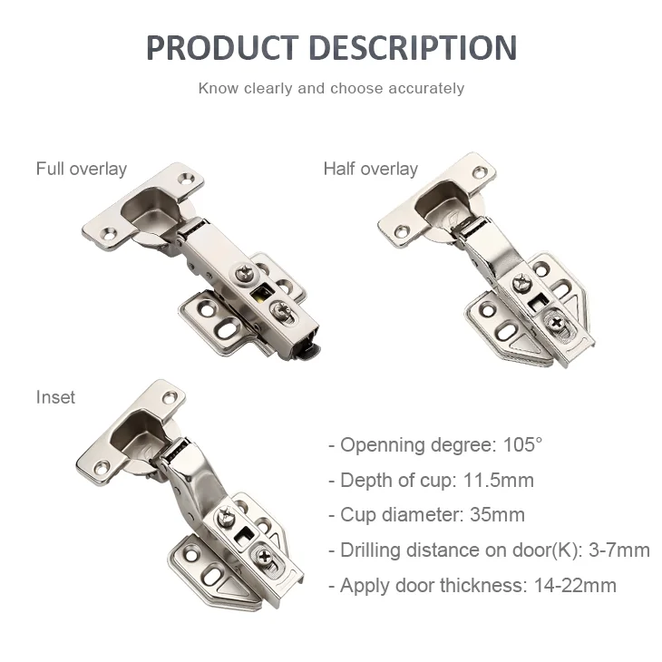
Popular 35mm cup cold rolled steel hydraulic damper clip on soft closing cabinet hinge 