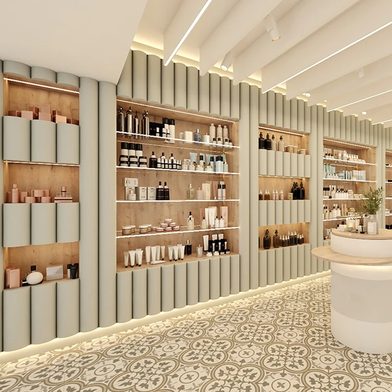 Boutique Wall Display Stand Shelf Cosmetics Product Cabinet Beauty Store Shelving Display Cases Cosmetic Supply Display Stand