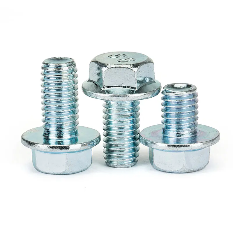 DIN6921 Hexagon Flange Bolt Full Thread 4.8/8.8/10.9 White Blue Zinc Steel Carbon Material M10 Size ISO ASTM standards