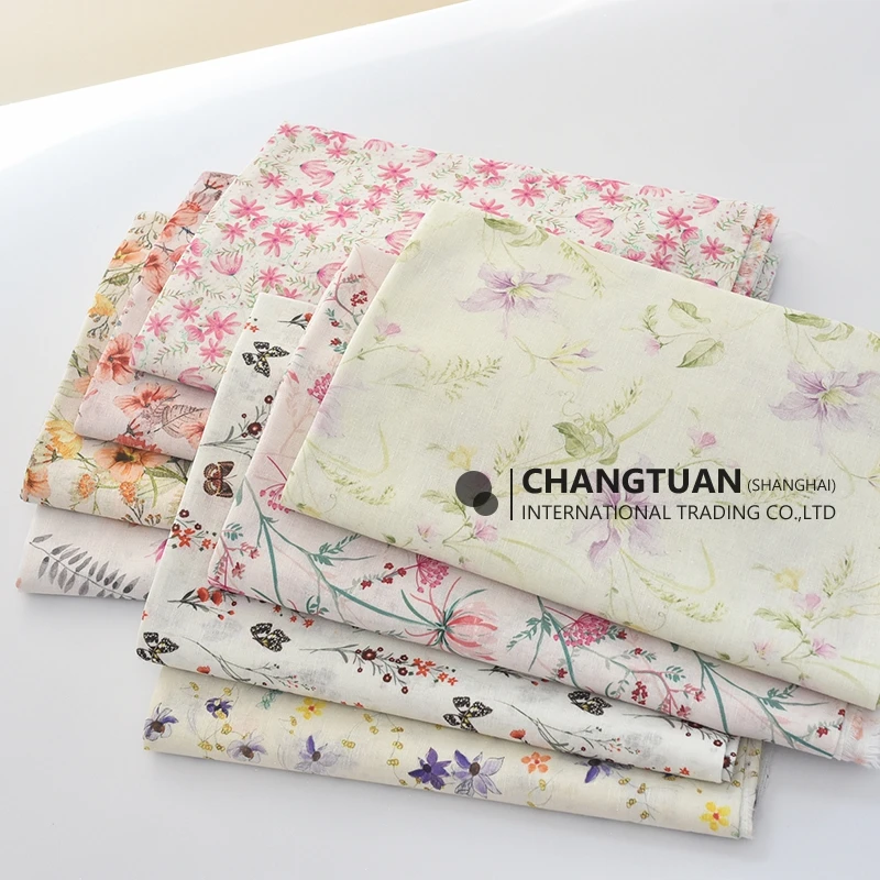 Custom Low MOQ Digital Printing Pattern Linen Fabric Natural Soft Floral Linen Cotton Fabric For Clothing Kids Women Dresses