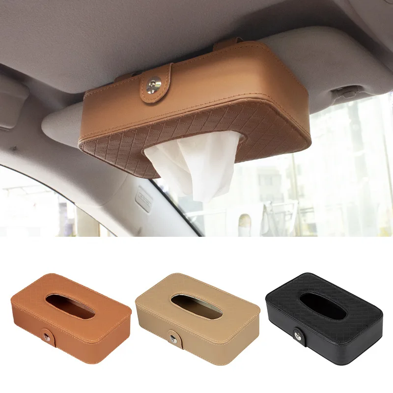 Luxury leather portable multifunctional car tissue paper box holder