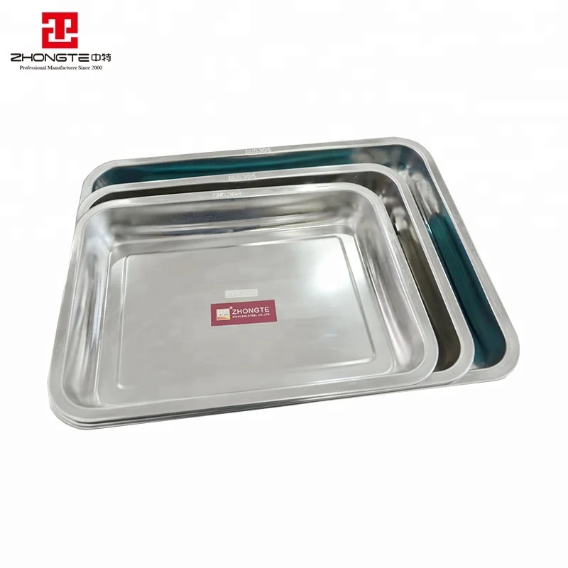 zhongte Free sample SS Stainless Steel plate Rectangle Food Serving Tray, backing tray for hotel