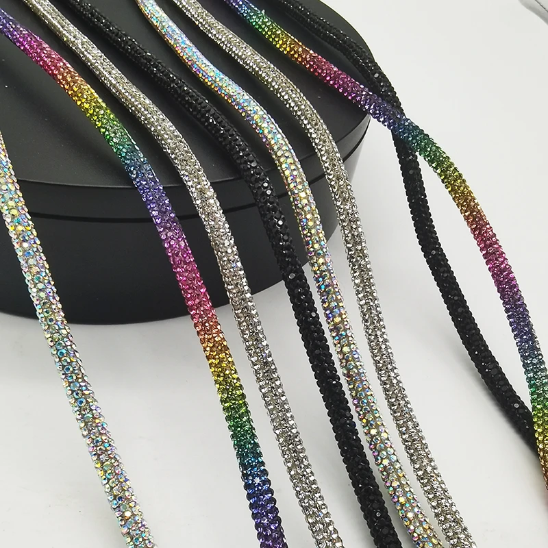 Shinny 2mm Diamond Strip String Cord With Metal Tip Stopper Hoodie Drawstring Bling Crystal Shoelace Rhinestone Rope 6mm