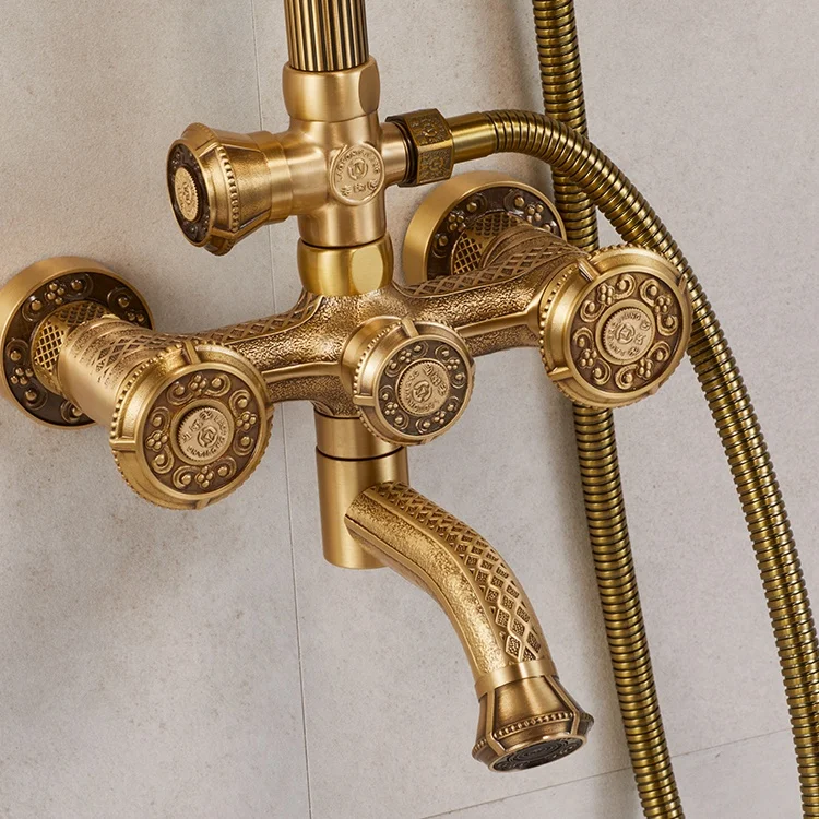 
Bathroom brass rain shower faucet set washroom shower bath gold set 