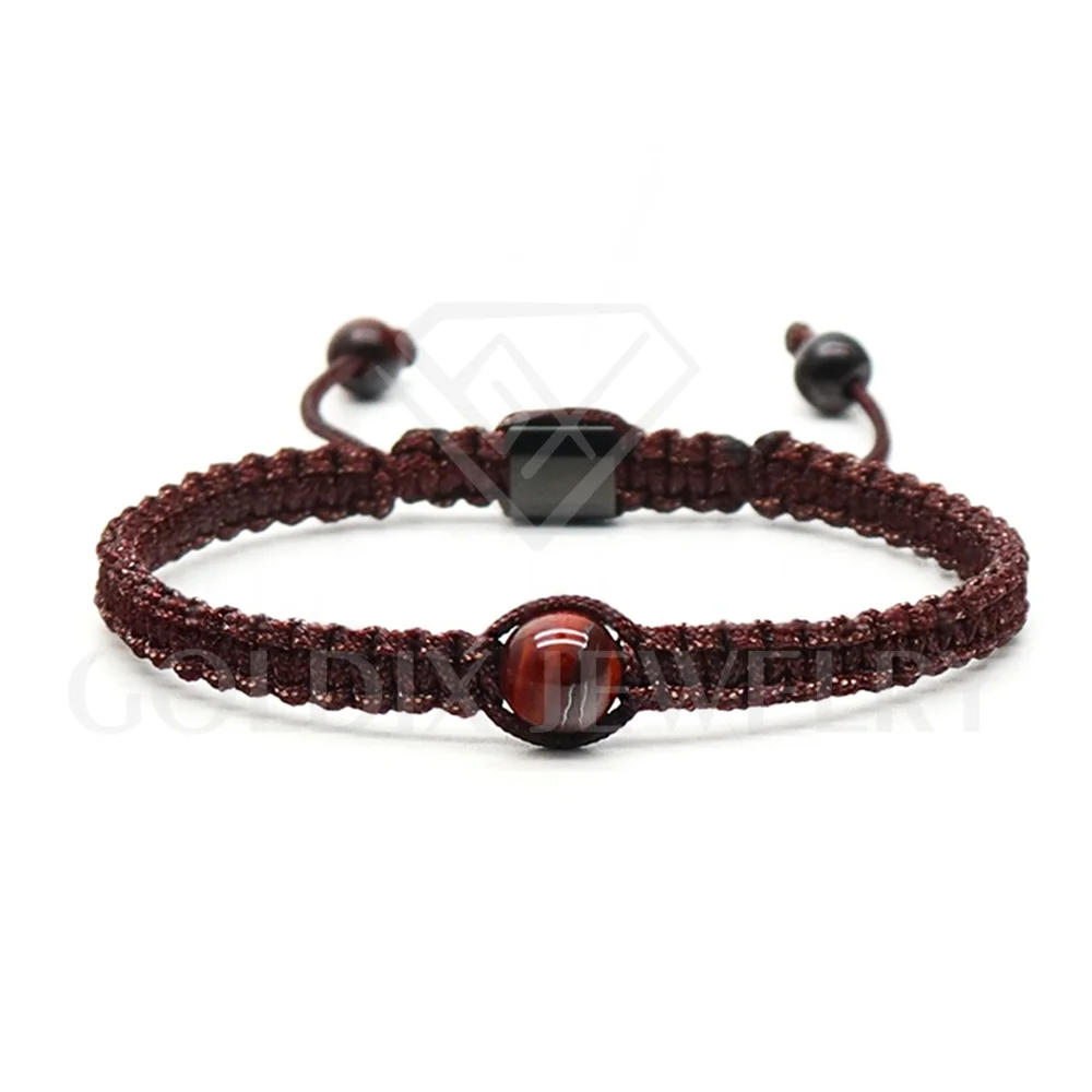 Flat Knot Woven String Couple Bracelet  Bracelet For Couples adjustable Rope Braided red tiger eye beaded Bracelets Handmade