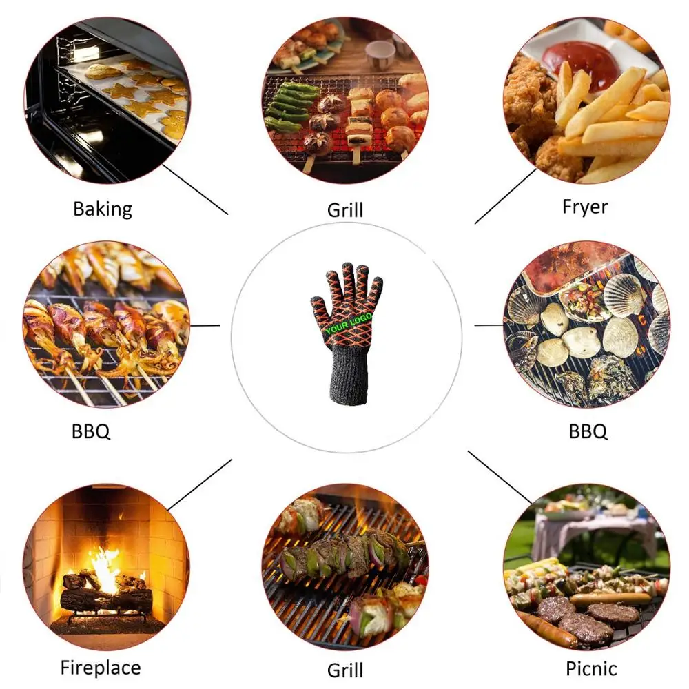  Deliwear огнестойкая силиконовая кухонная перчатка для барбекю на 1000 градусов высокая термостойкость