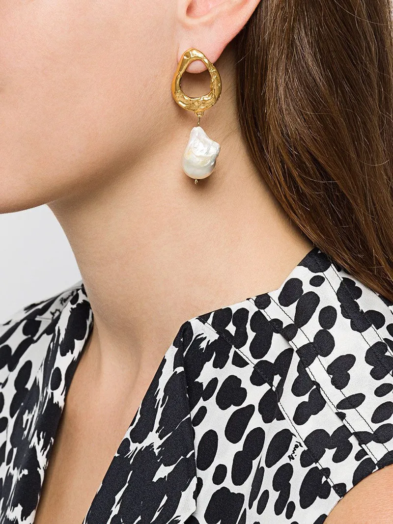 Aimgal jewelry Baroque fresh water pearl earrings for women fashion temperament vacuum plating asymmetrical earrings for women