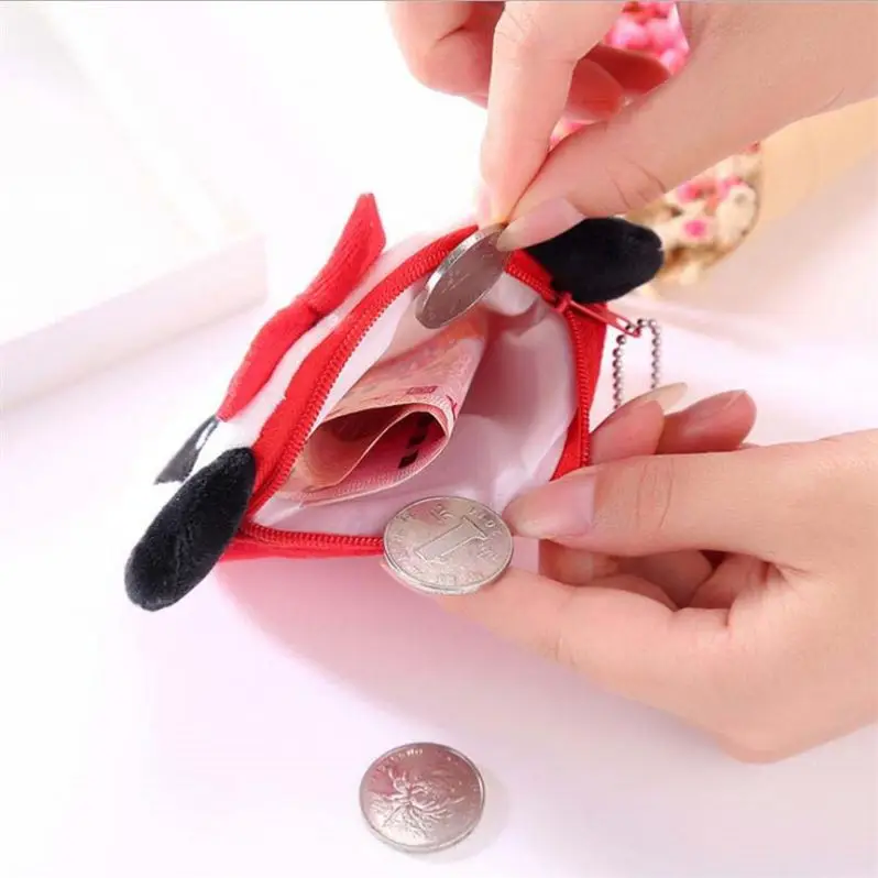 Cute Soft Plush Panda Dog Rabbit Monkey Cartoon Women Coin Purse Mini Oval Zipper Girl Wallet Usb Cable Headset Bag
